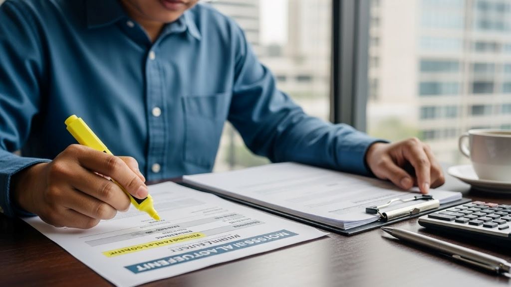Person reviewing mortgage loan documents highlighting principal balance and monthly payment amounts