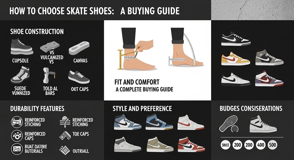 Close-up of suede skate shoe showing reinforced toe cap and grip sole