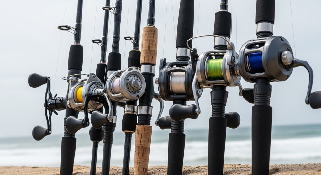 Affordable saltwater spinning rod for surf fishing on sandy beach