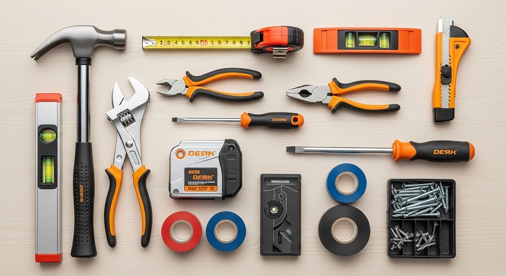 Basic household repair tools organized in toolbox