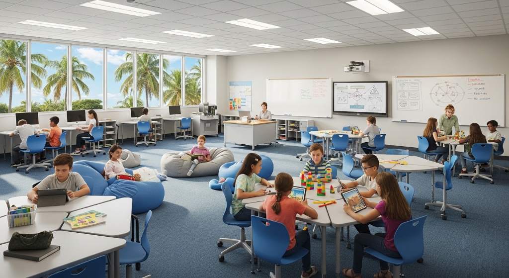 Miami students participating in flexible classroom learning activities