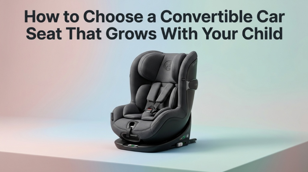 Text overlay reading how to choose a convertible car seat that grows with your child.