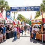 Colorful international food booths at the World of Travel Trade and Taste Expo 2026 in Ocala Florida