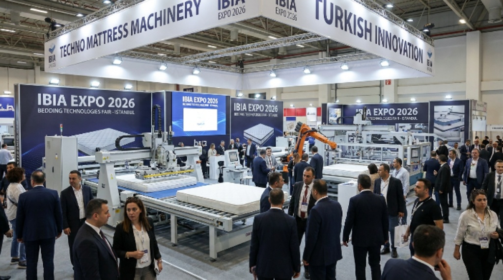 Automated mattress production machinery on display at IBIA Expo 2026 bedding technologies fair in Istanbul