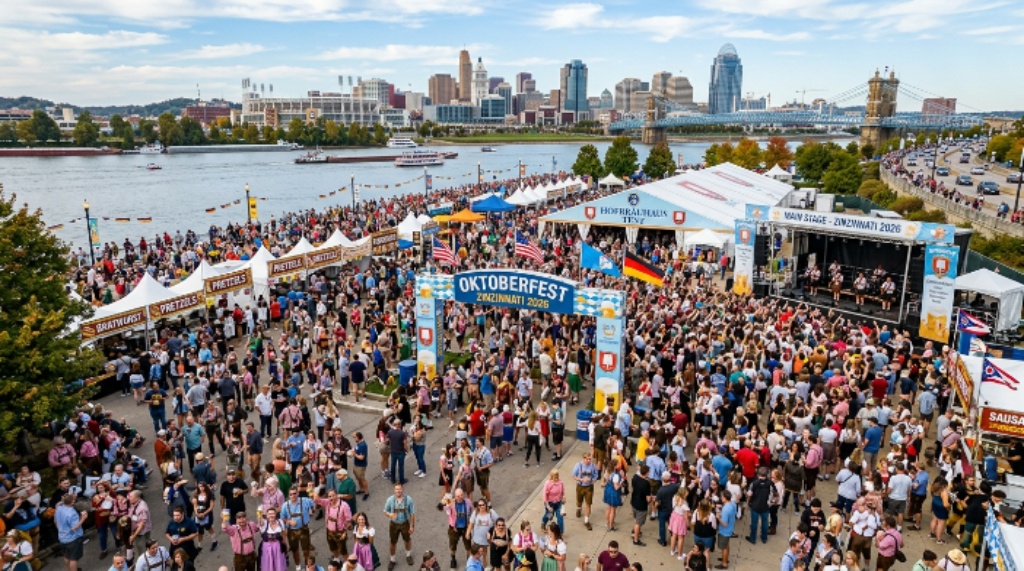 Oktoberfest Zinzinnati 2026 crowds at Sawyer Point Park Cincinnati Ohio riverfront