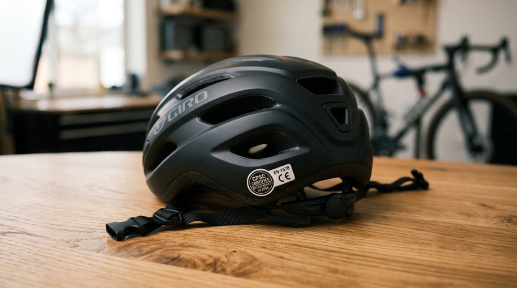 A rider wearing a securely strapped budget helmet on a sunny California path.