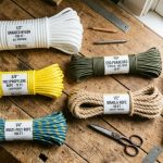 Assorted multi-purpose ropes coiled neatly on a wooden workbench.